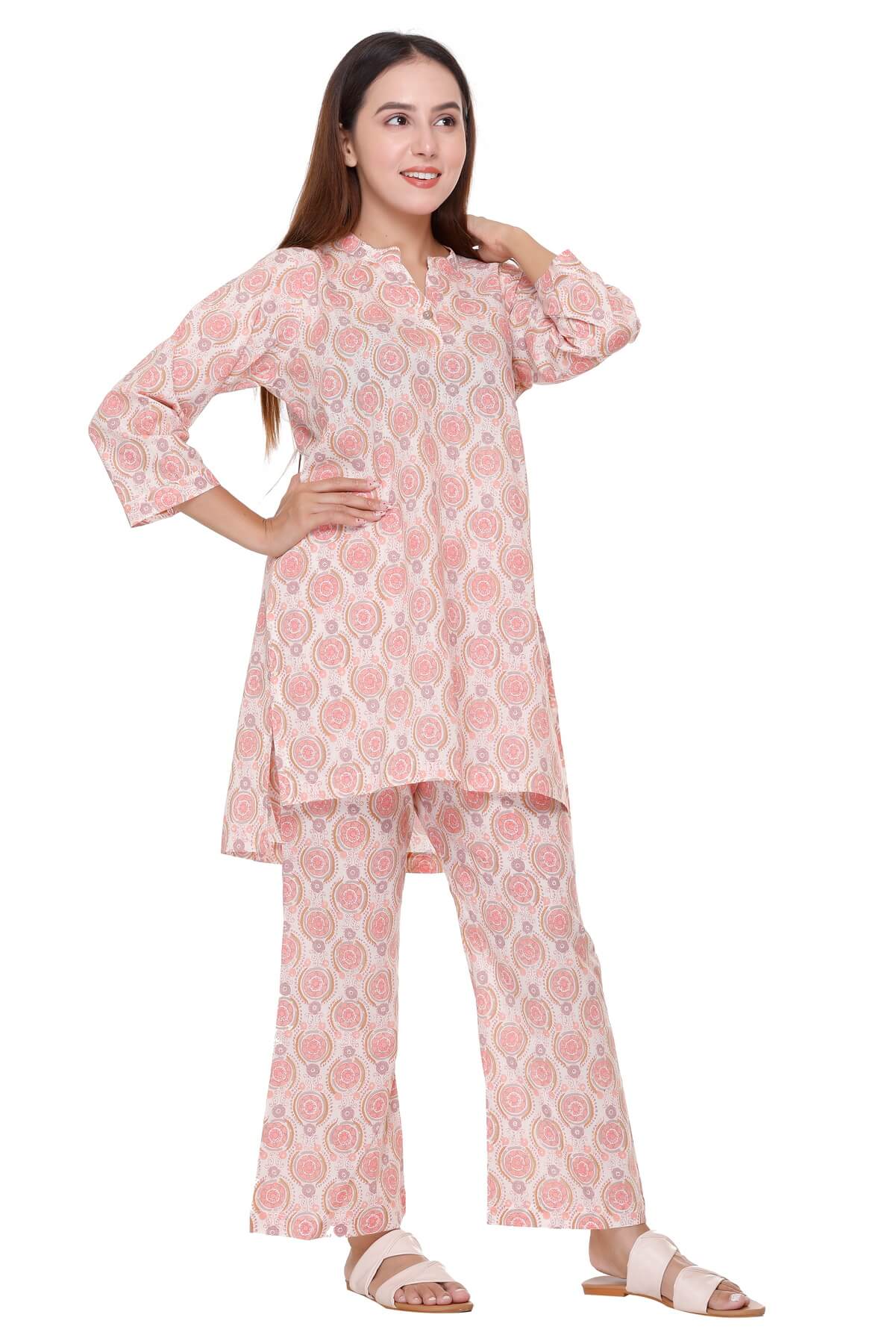 Peach Printed Kurta Set