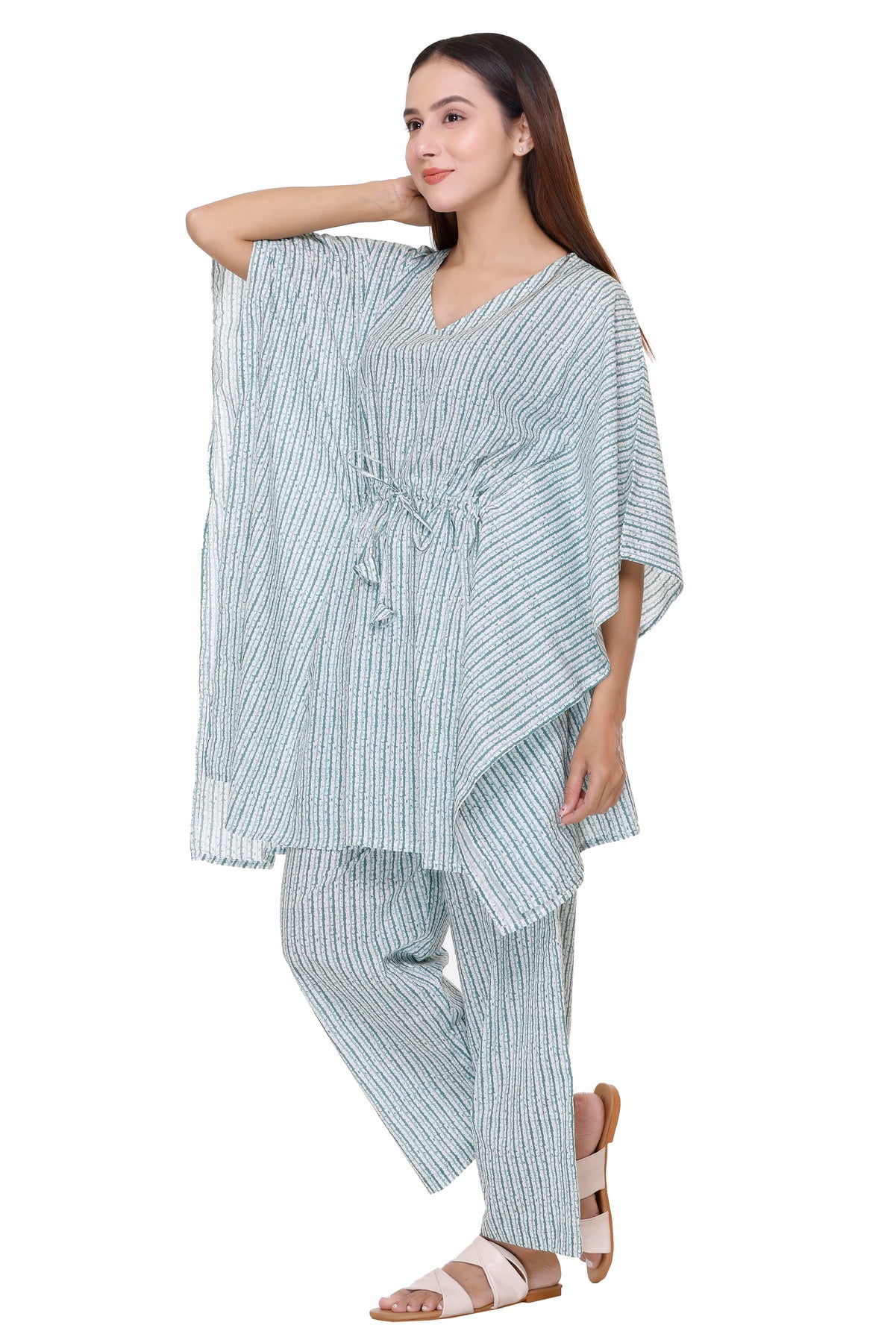 GREEN STRIPES KAFTAAN CO-ORD SET