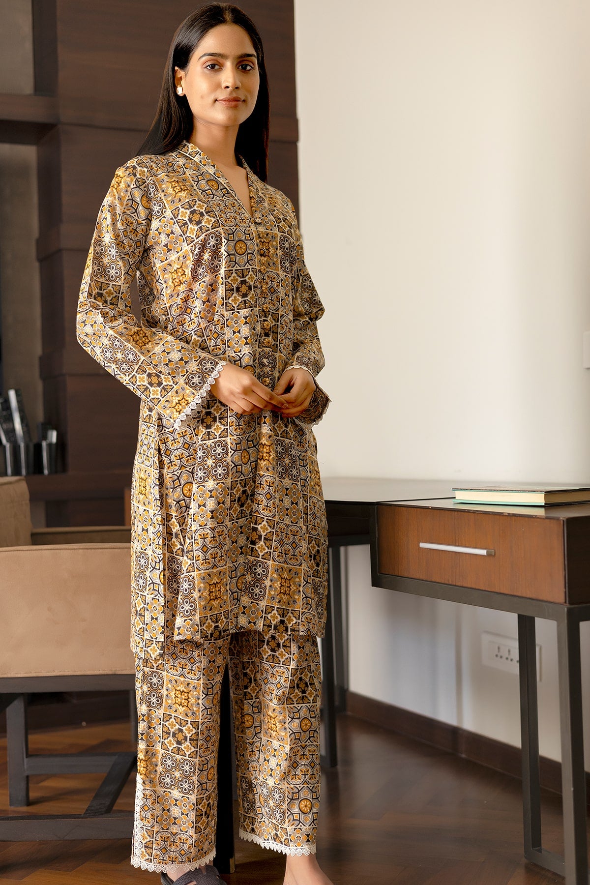 Ajrak Print Brown Coord Set