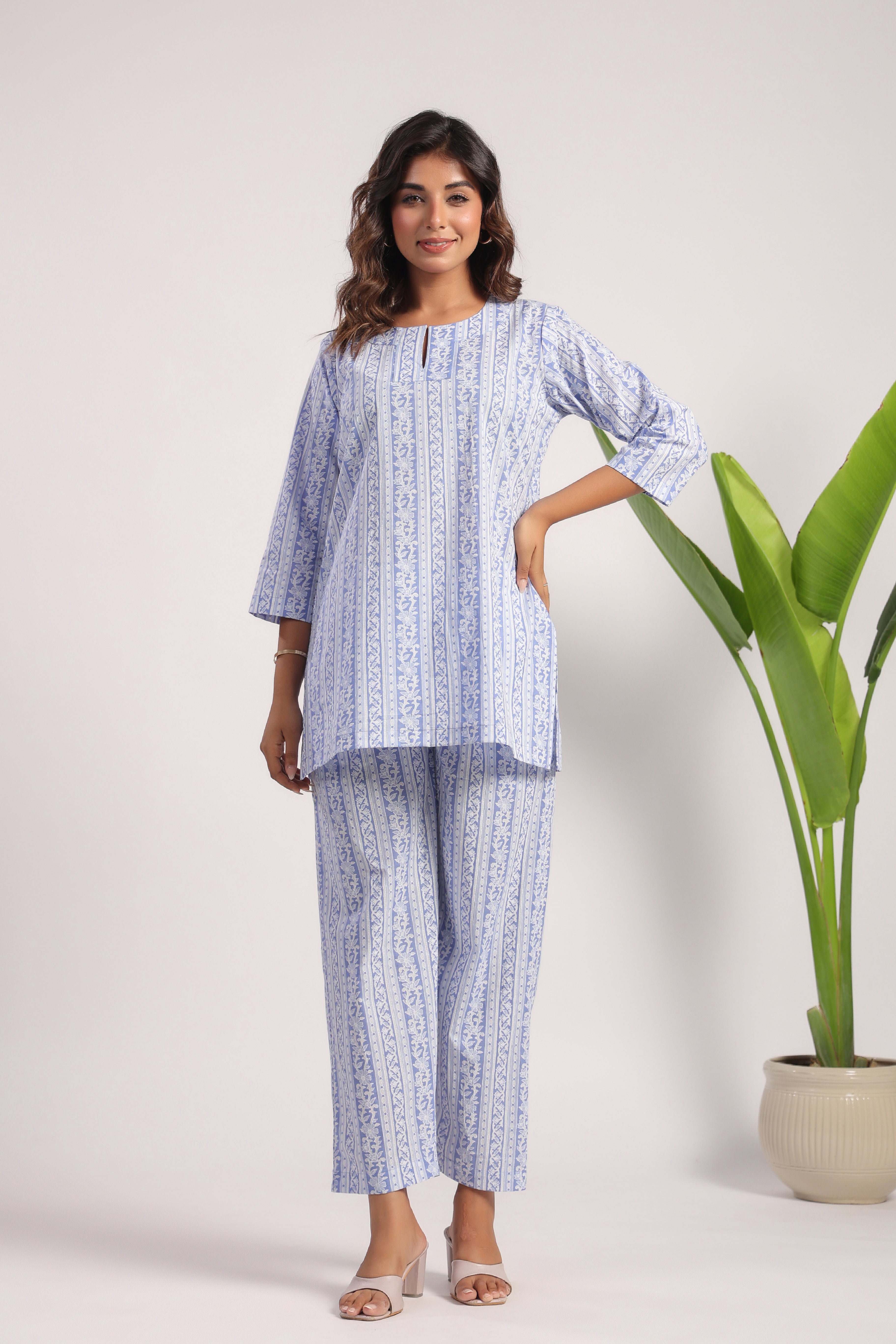 Sky blue cotton nightsuit