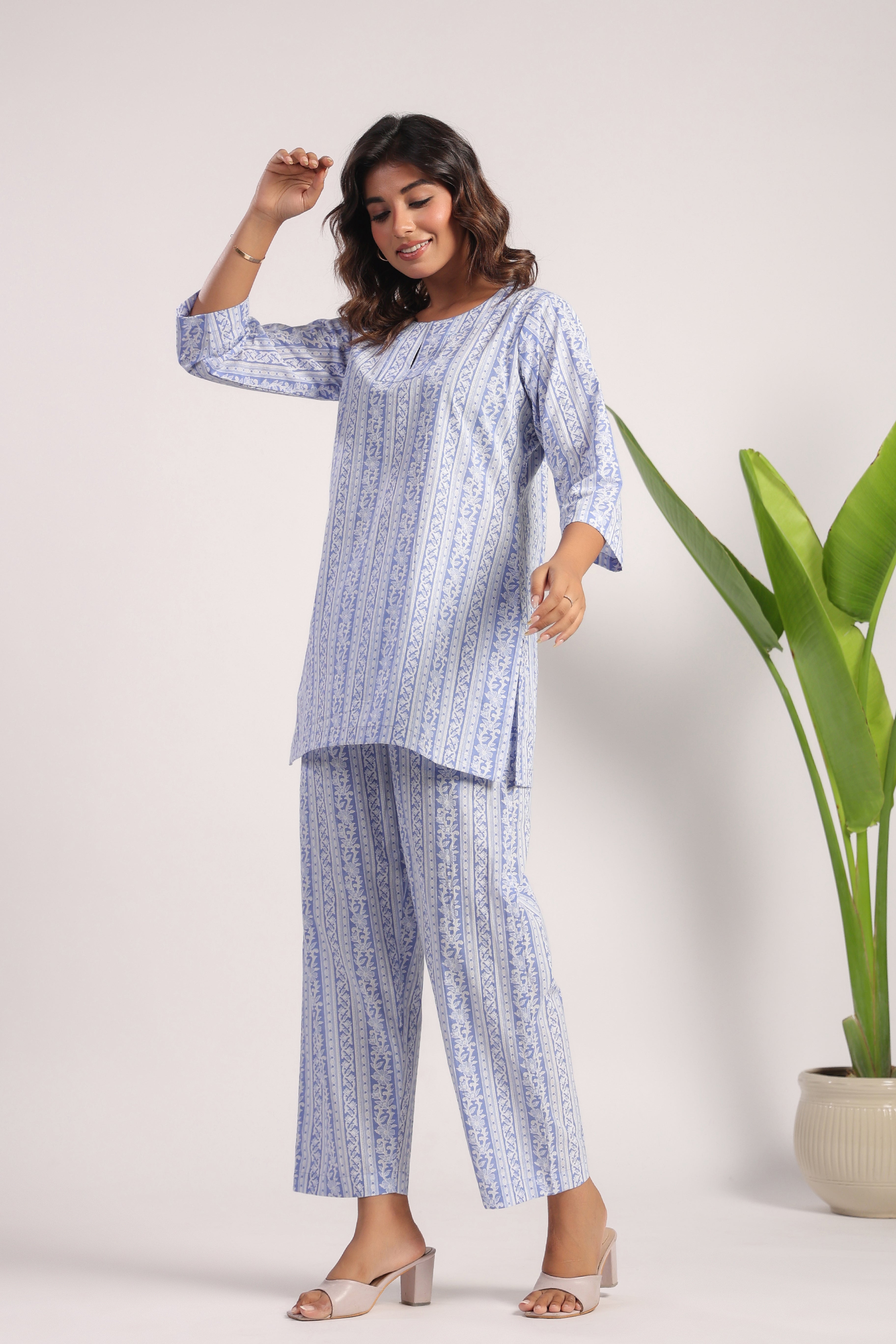 Sky blue cotton nightsuit