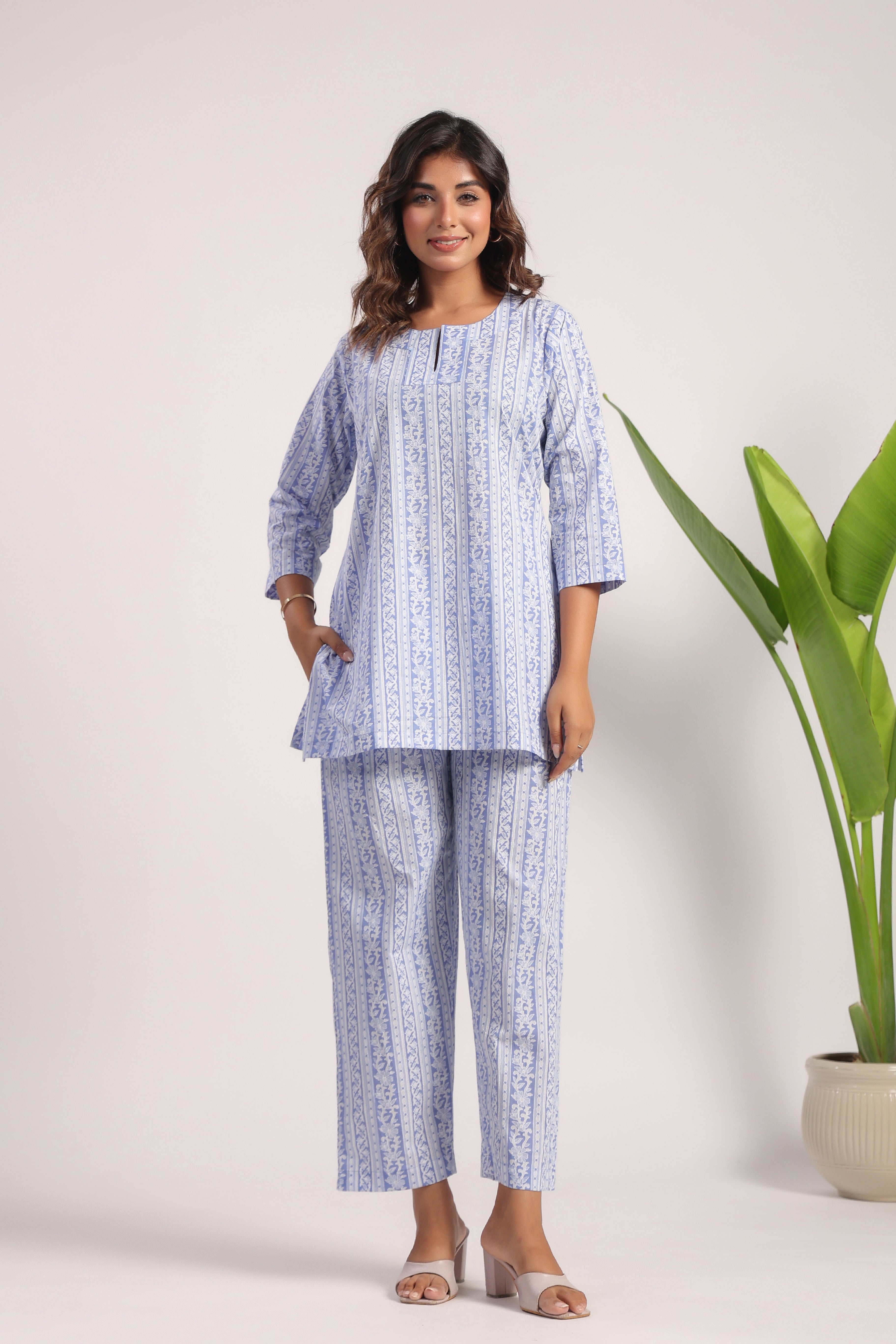 Sky blue cotton nightsuit