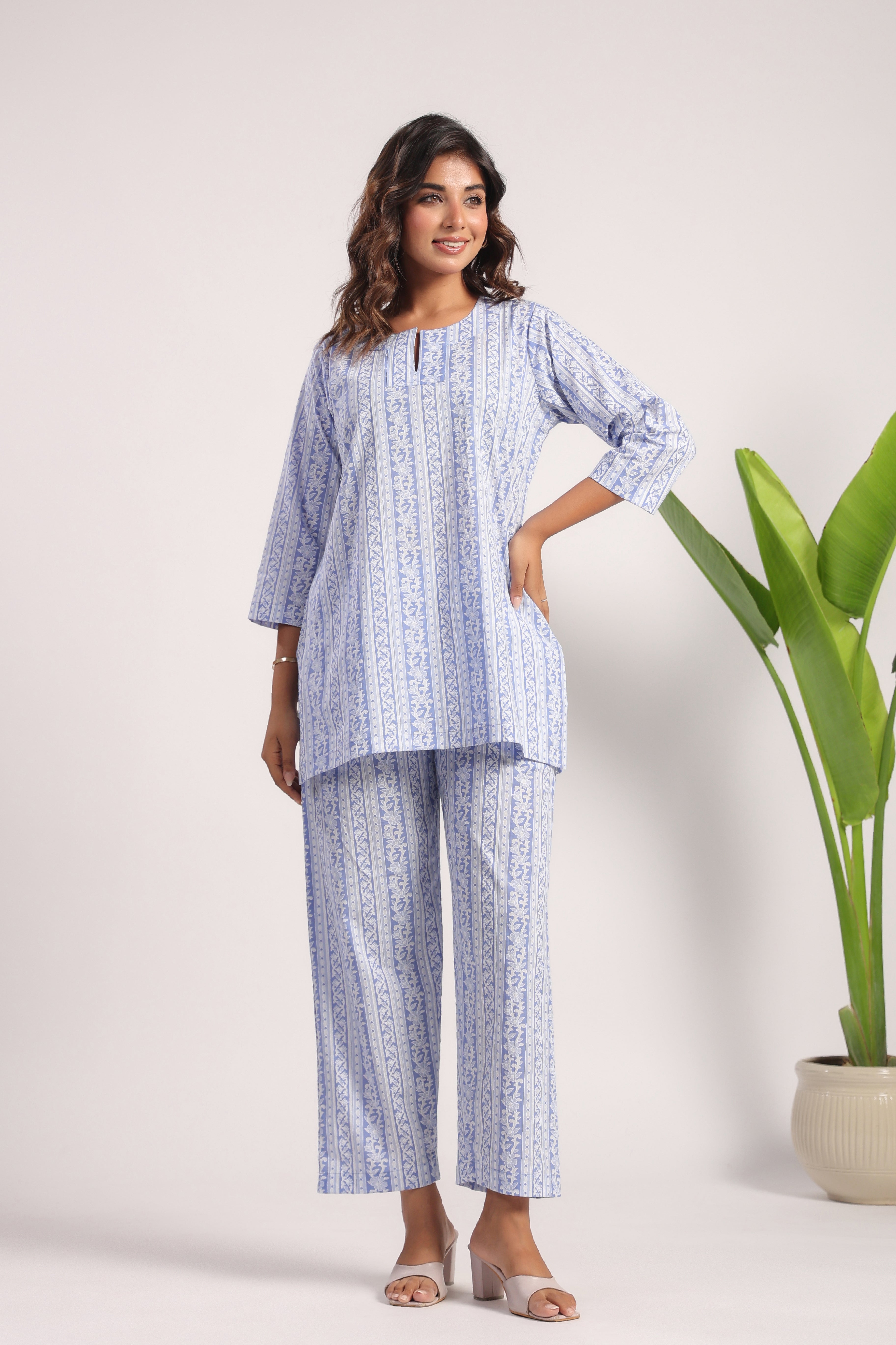 Sky blue cotton nightsuit