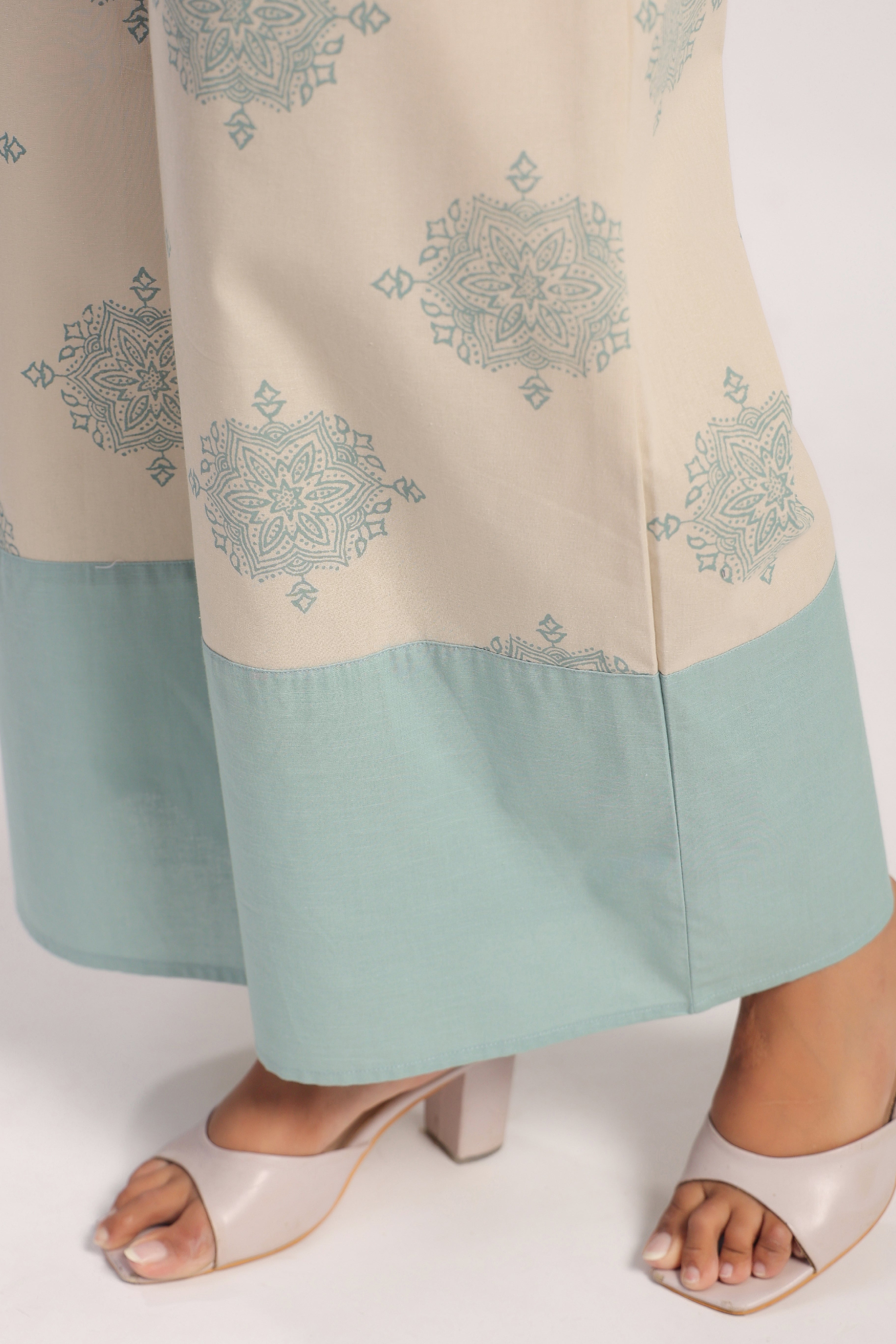 Beige and sea green linen coord set