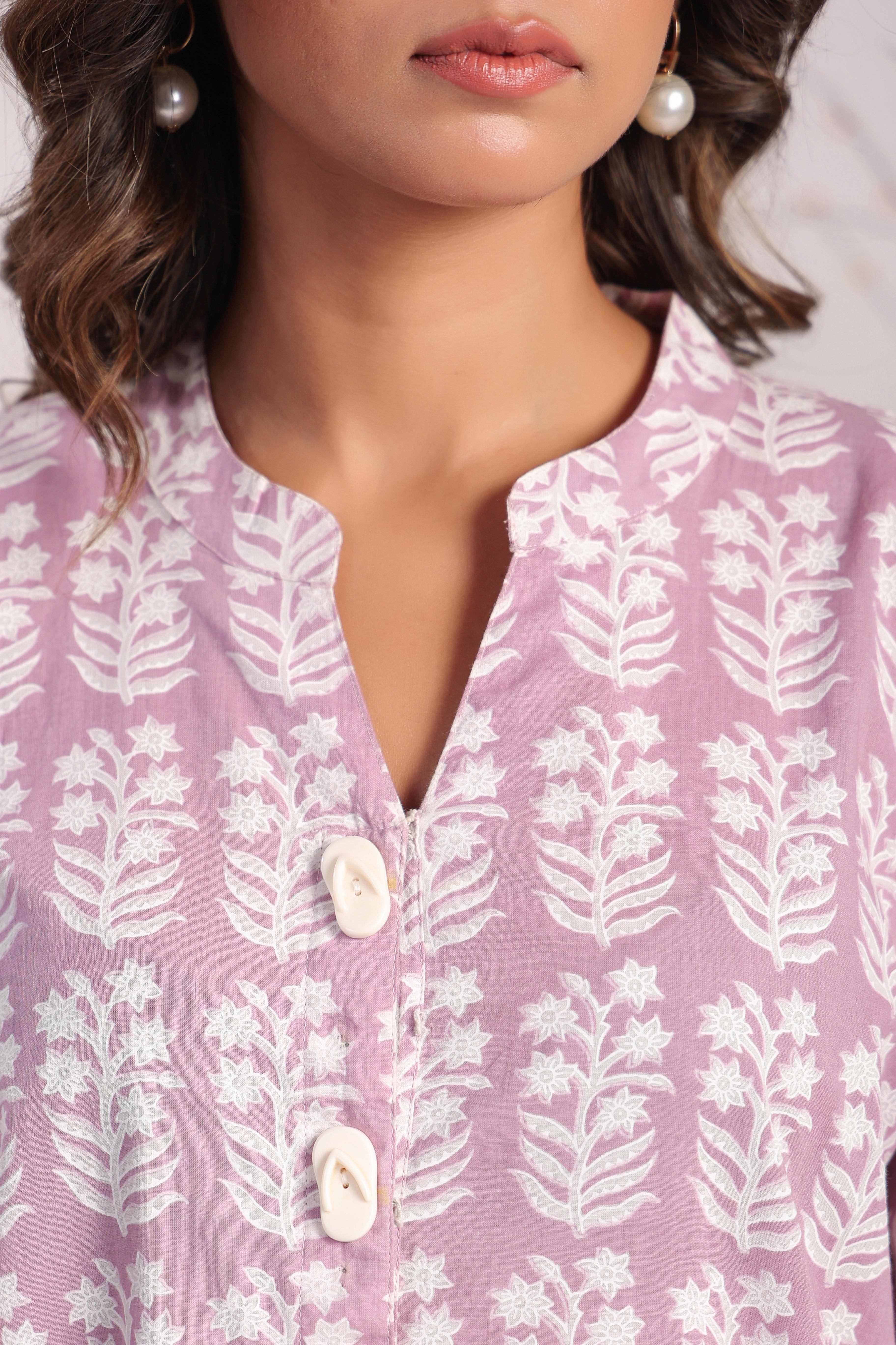 Pink cotton block printed kaftan