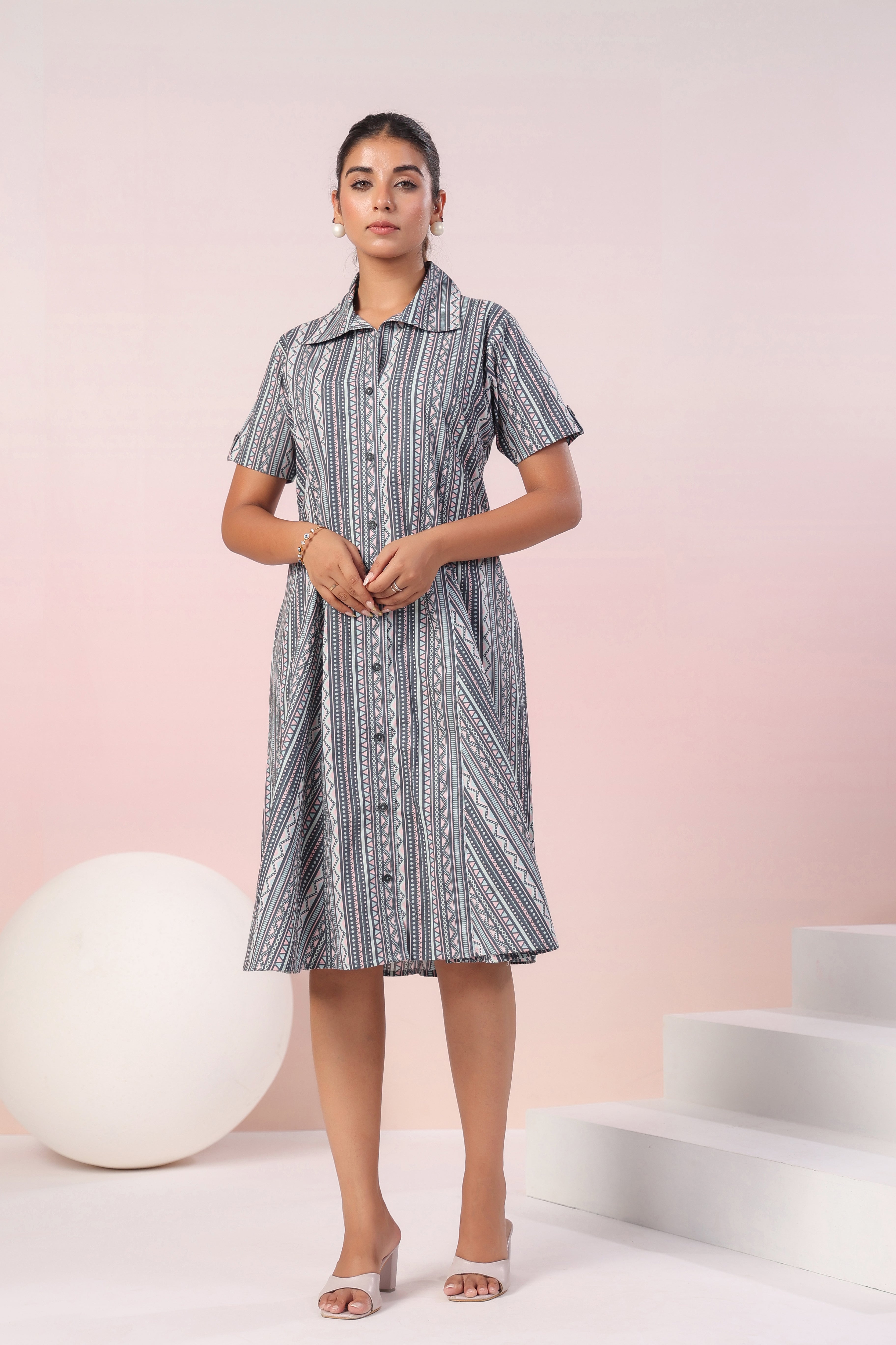 Grey cotton poplin dress