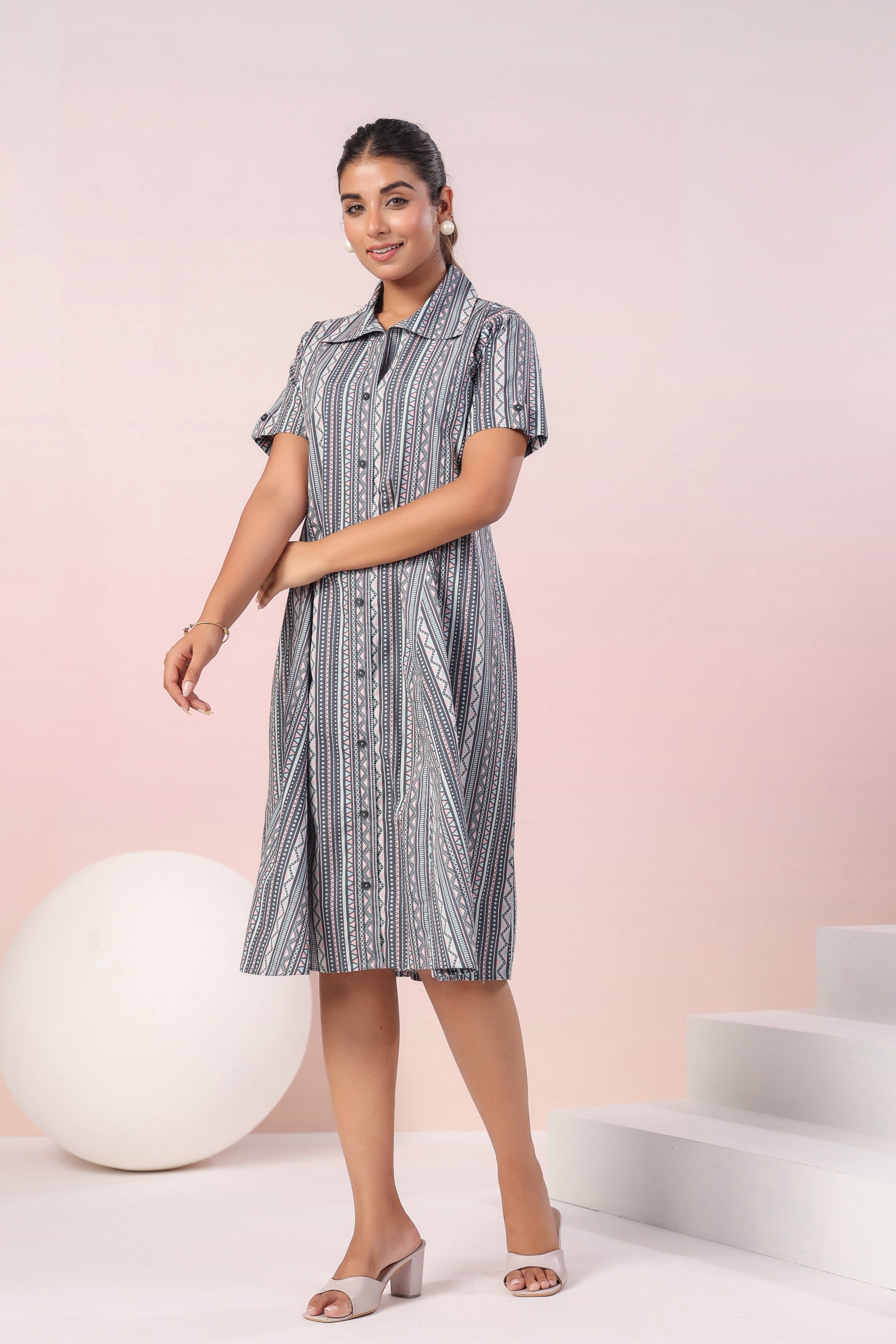 Grey cotton poplin dress