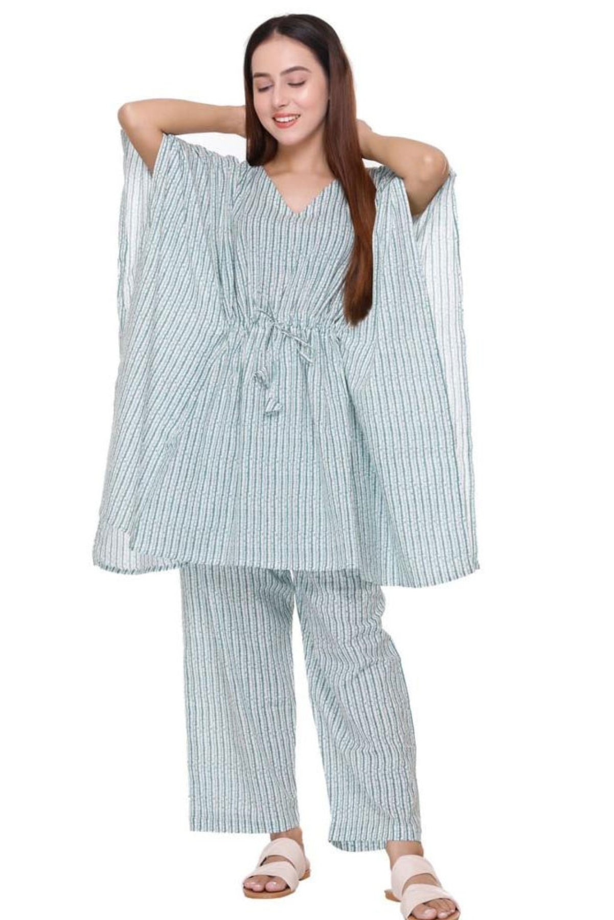 GREEN STRIPES KAFTAAN CO-ORD SET