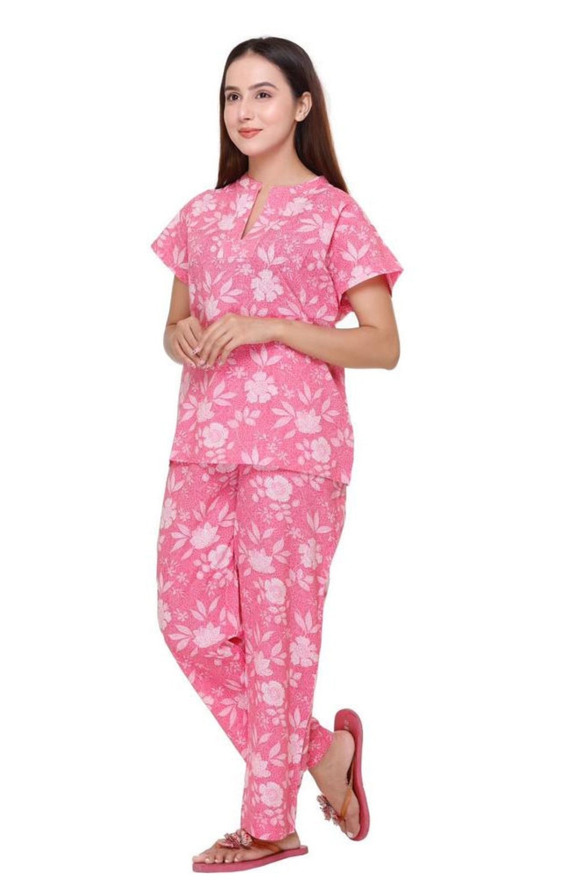 Hot Pink Floral Night Suit