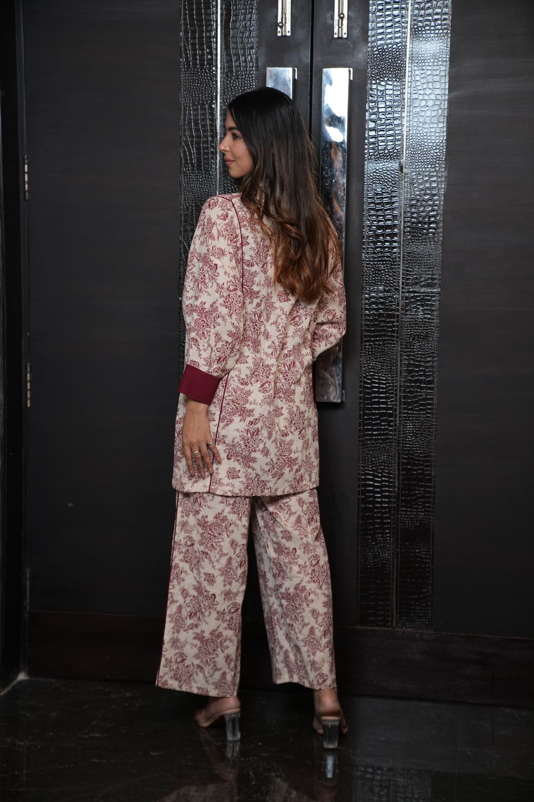 Maroon floral Anti fit set